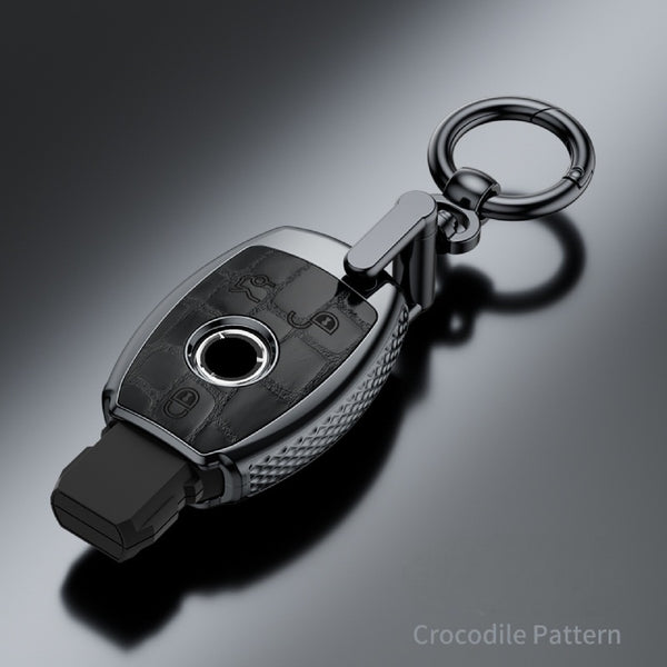 JVCV® Premium ABS Crocodile Pattern Key Cover with Keychain for Mercedes-Benz – Glossy Protective Shell for Smart Key