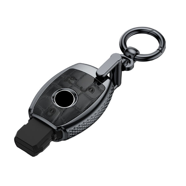 JVCV® Premium ABS Crocodile Pattern Key Cover with Keychain for Mercedes-Benz – Glossy Protective Shell for Smart Key