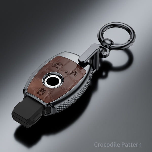 JVCV® Premium ABS Crocodile Pattern Key Cover with Keychain for Mercedes-Benz – Glossy Protective Shell for Smart Key