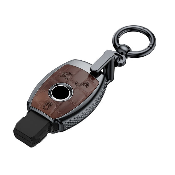 JVCV® Premium ABS Crocodile Pattern Key Cover with Keychain for Mercedes-Benz – Glossy Protective Shell for Smart Key