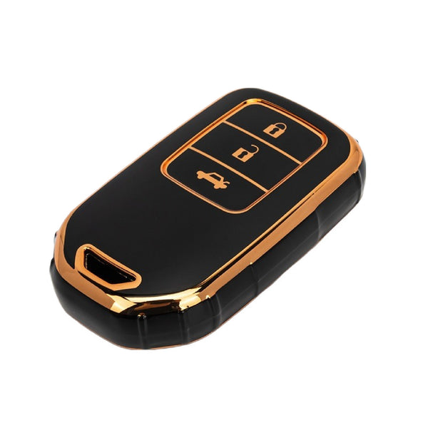 JVCV® Gold Border TPU Key Cover – Compatible with Honda City, Elevate, Civic, Jazz, Amaze, CR-V, WR-V & BR-V – 3 Button Push Button Start Smart Key