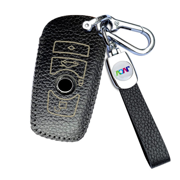 JVCV® Soft Handmade Lychee Pattern Leather Key Cover Compatible with BMW 3 Button Smart Key