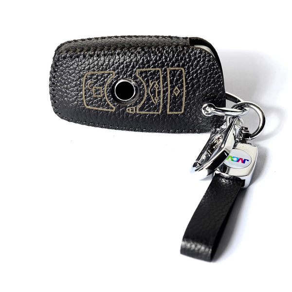 JVCV® Soft Handmade Lychee Pattern Leather Key Cover Compatible with BMW 3 Button Smart Key