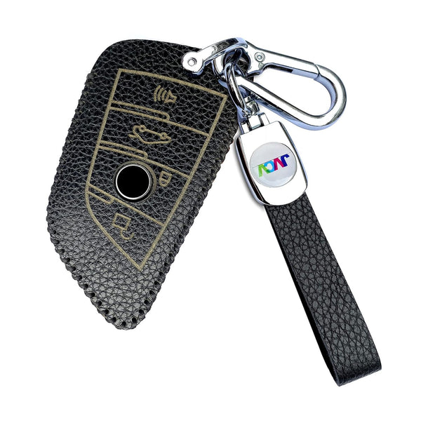 JVCV® Soft Handmade Lychee Pattern Leather Key Cover Compatible with BMW Blade 3/4 Button Smart Key