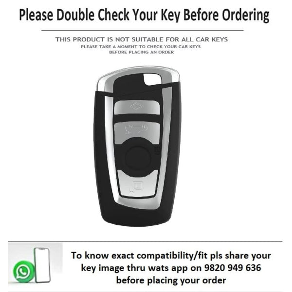 JVCV® Soft Handmade Lychee Pattern Leather Key Cover Compatible with BMW 3 Button Smart Key