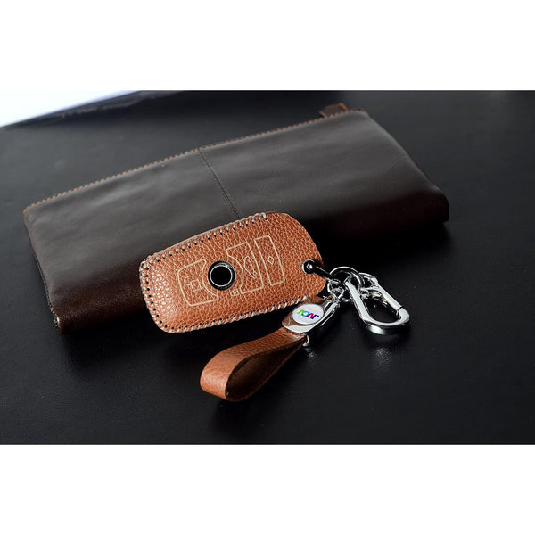 JVCV® Soft Handmade Lychee Pattern Leather Key Cover Compatible with BMW 3 Button Smart Key