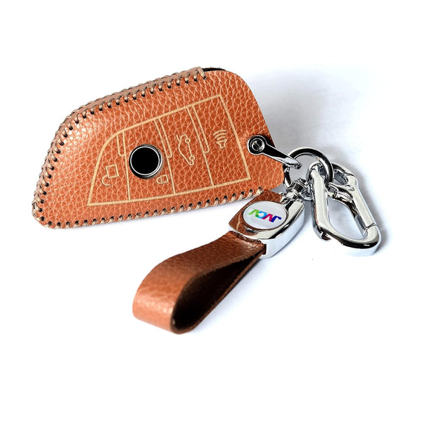 JVCV® Soft Handmade Lychee Pattern Leather Key Cover Compatible with BMW Blade 3/4 Button Smart Key