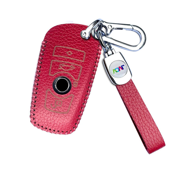 JVCV® Soft Handmade Lychee Pattern Leather Key Cover Compatible with BMW 3 Button Smart Key