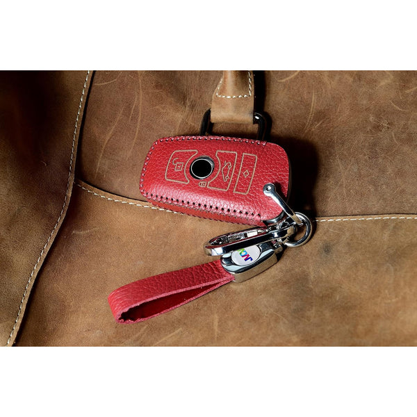 JVCV® Soft Handmade Lychee Pattern Leather Key Cover Compatible with BMW 3 Button Smart Key