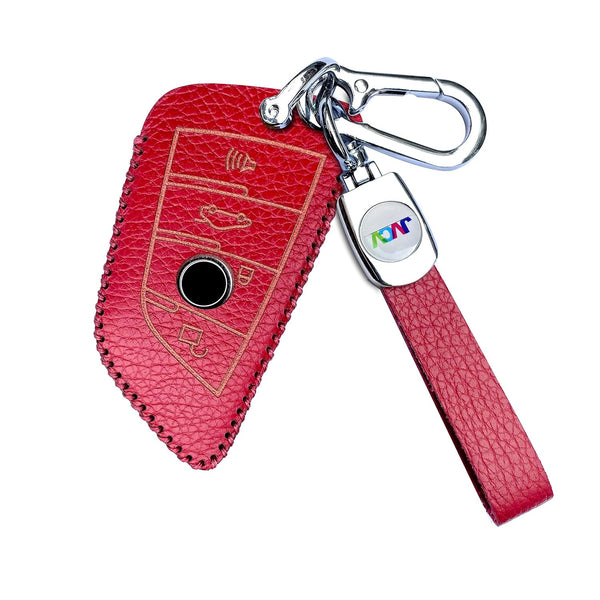 JVCV® Soft Handmade Lychee Pattern Leather Key Cover Compatible with BMW Blade 3/4 Button Smart Key