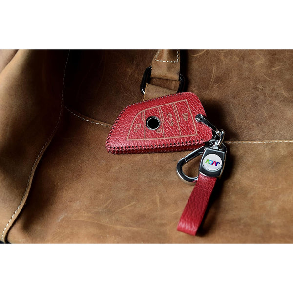JVCV® Soft Handmade Lychee Pattern Leather Key Cover Compatible with BMW Blade 3/4 Button Smart Key