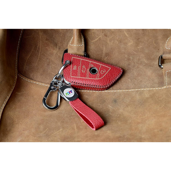 JVCV® Soft Handmade Lychee Pattern Leather Key Cover Compatible with BMW Blade 3/4 Button Smart Key
