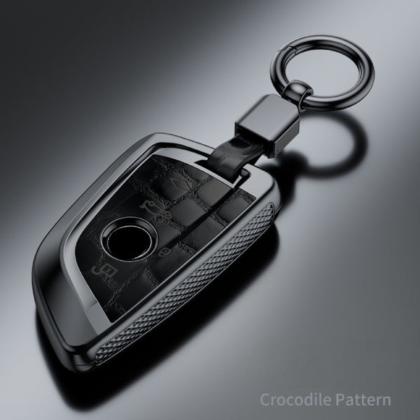 JVCV® Premium ABS Crocodile Pattern Key Cover for BMW Blade Smart Keys – Includes Metal Keychain