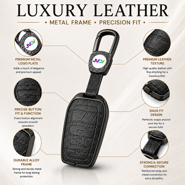 JVCV® Premium Metal & Leather Key Cover – Compatible with Toyota Fortuner, Camry, Hilux, Innova Crysta, Fortuner Legender, Innova HyCross & Land Cruiser – 3 Button Smart Key