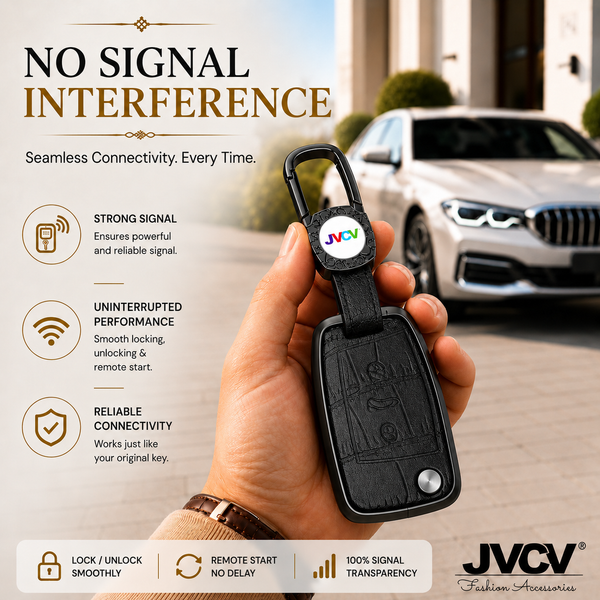 JVCV® Premium Metal & Leather Key Cover – Compatible with Skoda Kushaq, Octavia, Kodiaq, Superb & Volkswagen Taigun, Tiguan, Virtus Folding Key
