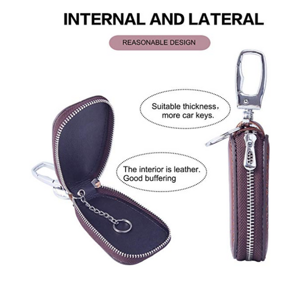 JVCV® Large Capacity Leather Car Key Holder – Premium Brown Organizer for Multiple Keys, Fobs & Accessories | Stylish Unisex Case