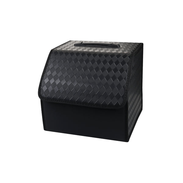 JVCV® Stylish Embossed PU Leather Car Trunk Organizer – Foldable Multipurpose Car Boot Storage Box with Handle