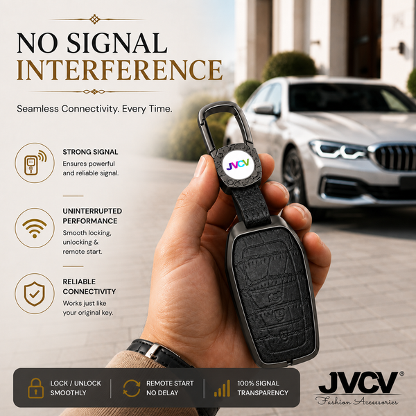 JVCV® Premium Metal & Leather Key Cover – Compatible with Toyota Fortuner, Camry, Hilux, Innova Crysta, Fortuner Legender, Innova HyCross & Land Cruiser – 3 Button Smart Key