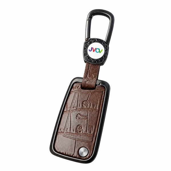 JVCV® Premium Metal & Leather Key Cover – Compatible with Skoda Kushaq, Octavia, Kodiaq, Superb & Volkswagen Taigun, Tiguan, Virtus Folding Key