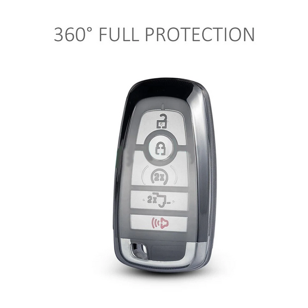 JVCV® Soft TPU Transparent Cover with keychain – Compatible with Ford Keys (Transparent Black)