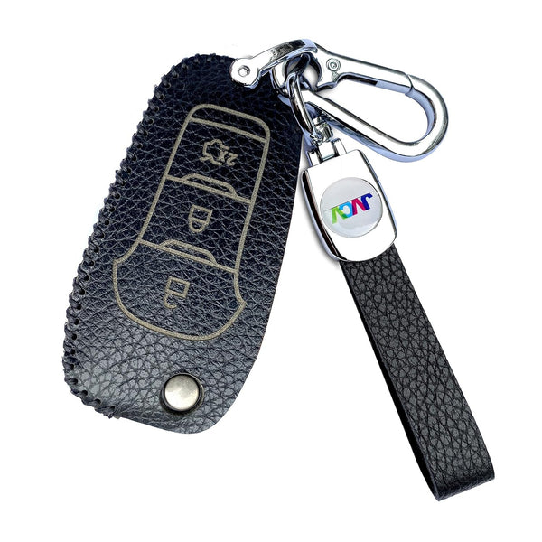 JVCV® Soft Handmade Lychee Pattern Leather Key Cover Compatible with Ford Endeavour Figo Aspire Freestyle 3 Button Folding Key
