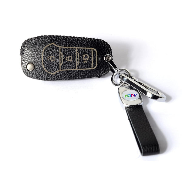 JVCV® Soft Handmade Lychee Pattern Leather Key Cover Compatible with Ford Endeavour Figo Aspire Freestyle 3 Button Folding Key