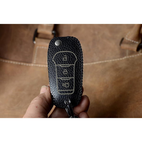 JVCV® Soft Handmade Lychee Pattern Leather Key Cover Compatible with Ford Endeavour Figo Aspire Freestyle 3 Button Folding Key