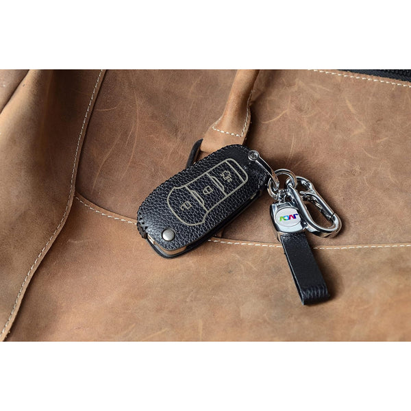 JVCV® Soft Handmade Lychee Pattern Leather Key Cover Compatible with Ford Endeavour Figo Aspire Freestyle 3 Button Folding Key
