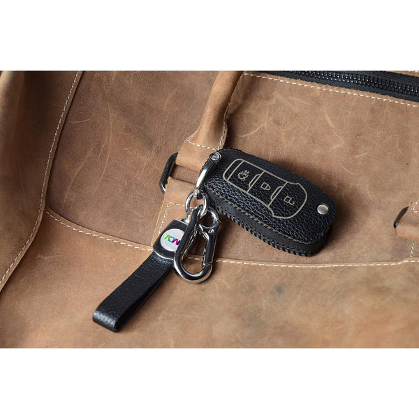 JVCV® Soft Handmade Lychee Pattern Leather Key Cover Compatible with Ford Endeavour Figo Aspire Freestyle 3 Button Folding Key