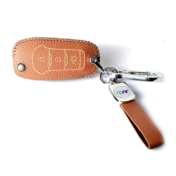 JVCV® Soft Handmade Lychee Pattern Leather Key Cover Compatible with Ford Endeavour Figo Aspire Freestyle 3 Button Folding Key