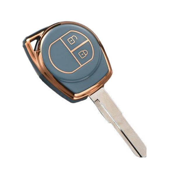 JVCV® Gold Border TPU Key Cover – Compatible with Swift, Ertiga, WagonR, Celerio, Dzire, Alto, Eeco, Brezza, S-Presso, Ignis – 2 Button Remote Key