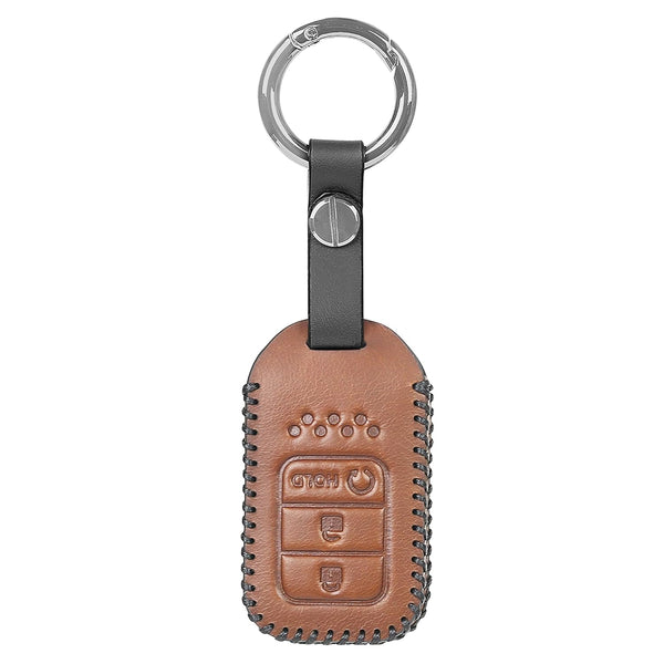 JVCV® Soft Handmade Leather Key Cover Compatible with Honda City, Elevate, Civic, Jazz, Amaze, CR-V, WR-V, BR-V 3/4 Button Push Button Start Smart Key