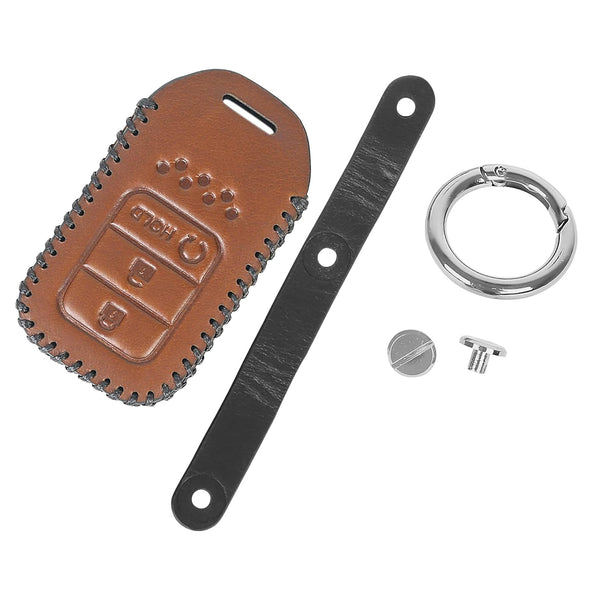 JVCV® Soft Handmade Leather Key Cover Compatible with Honda City, Elevate, Civic, Jazz, Amaze, CR-V, WR-V, BR-V 3/4 Button Push Button Start Smart Key