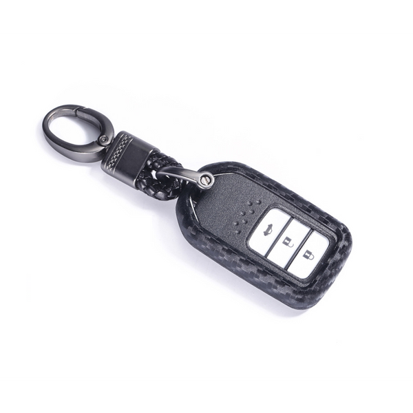 Car Styling Soft Carbon Fiber Pattern Key Cover Compatible With Honda Push Button Start Smart Key With Keychain, Black