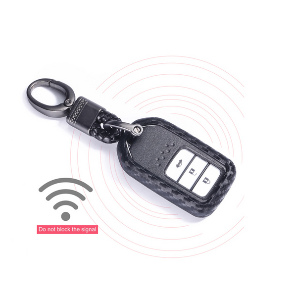 Car Styling Soft Carbon Fiber Pattern Key Cover Compatible With Honda Push Button Start Smart Key With Keychain, Black