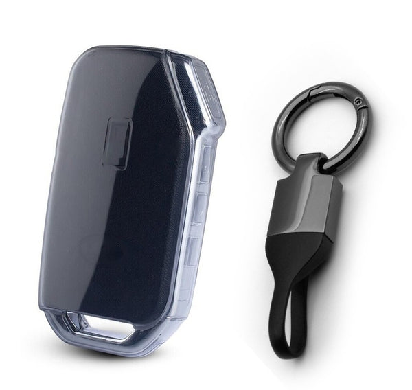 JVCV® Soft TPU Transparent Cover Compatible with Kia Seltos 2023 Facelift HTX 3/4 Button Smart Key with Keychain