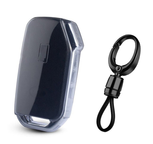 JVCV® Soft TPU Transparent Cover Compatible with Kia Seltos 2023 Facelift HTX 3/4 Button Smart Key with Keychain