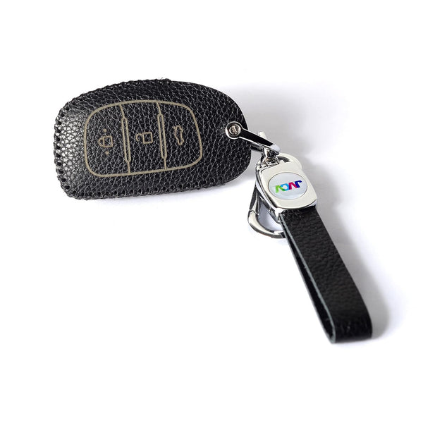 JVCV® Soft Handmade Lychee Pattern Leather Key Cover Compatible with Hyundai Creta, i10 Grand, i20 Elite, i20 Active, Xcent, Verna 4s, Tucson, Elantra, Grand i10 Nios 3 Button Smart Key