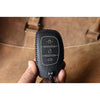 JVCV® Soft Handmade Lychee Pattern Leather Key Cover Compatible with Hyundai Creta, i10 Grand, i20 Elite, i20 Active, Xcent, Verna 4s, Tucson, Elantra, Grand i10 Nios 3 Button Smart Key