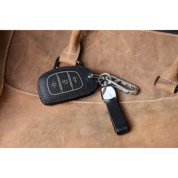 JVCV® Soft Handmade Lychee Pattern Leather Key Cover Compatible with Hyundai Creta, i10 Grand, i20 Elite, i20 Active, Xcent, Verna 4s, Tucson, Elantra, Grand i10 Nios 3 Button Smart Key
