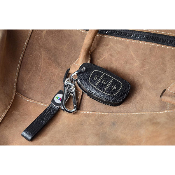 JVCV® Soft Handmade Lychee Pattern Leather Key Cover Compatible with Hyundai Creta, i10 Grand, i20 Elite, i20 Active, Xcent, Verna 4s, Tucson, Elantra, Grand i10 Nios 3 Button Smart Key
