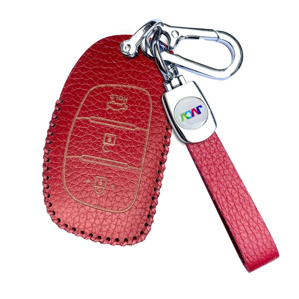 JVCV® Soft Handmade Lychee Pattern Leather Key Cover Compatible with Hyundai Creta, i10 Grand, i20 Elite, i20 Active, Xcent, Verna 4s, Tucson, Elantra, Grand i10 Nios 3 Button Smart Key