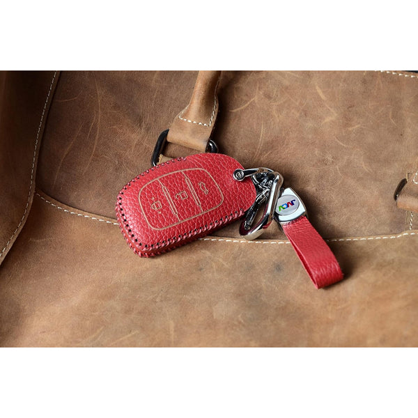 JVCV® Soft Handmade Lychee Pattern Leather Key Cover Compatible with Hyundai Creta, i10 Grand, i20 Elite, i20 Active, Xcent, Verna 4s, Tucson, Elantra, Grand i10 Nios 3 Button Smart Key