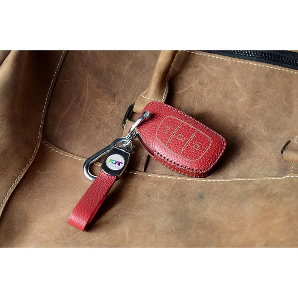 JVCV® Soft Handmade Lychee Pattern Leather Key Cover Compatible with Hyundai Creta, i10 Grand, i20 Elite, i20 Active, Xcent, Verna 4s, Tucson, Elantra, Grand i10 Nios 3 Button Smart Key