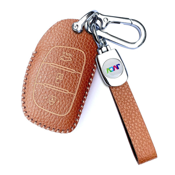 JVCV® Soft Handmade Lychee Pattern Leather Key Cover Compatible with Hyundai Creta, i10 Grand, i20 Elite, i20 Active, Xcent, Verna 4s, Tucson, Elantra, Grand i10 Nios 3 Button Smart Key