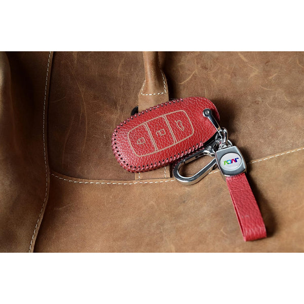 JVCV® Soft Handmade Lychee Pattern Leather Key Cover Compatible with Hyundai New Verna 3 Button Smart Key