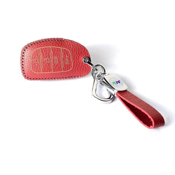 JVCV® Soft Handmade Lychee Pattern Leather Key Cover Compatible with Hyundai Alcazar Creta, i20 2021, Venue, Tucson, Elantra,i20 N Line 2021 4 Button Smart Key