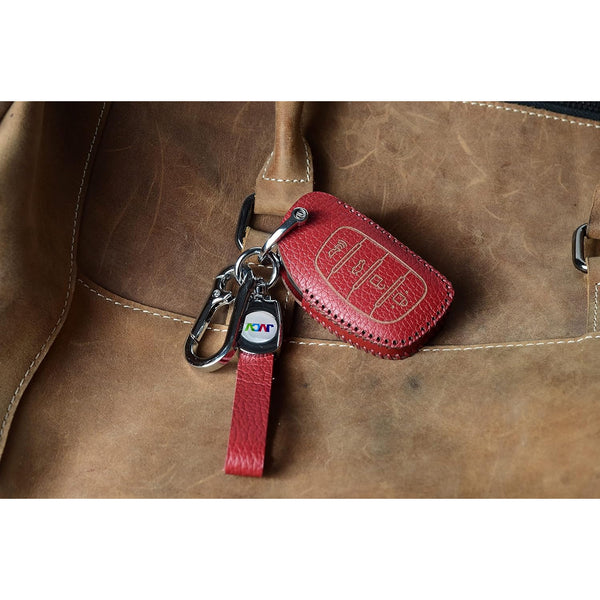 JVCV® Soft Handmade Lychee Pattern Leather Key Cover Compatible with Hyundai Alcazar Creta, i20 2021, Venue, Tucson, Elantra,i20 N Line 2021 4 Button Smart Key