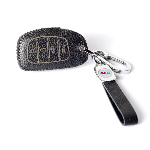 JVCV® Soft Handmade Lychee Pattern Leather Key Cover Compatible with Hyundai Alcazar Creta, i20 2021, Venue, Tucson, Elantra,i20 N Line 2021 4 Button Smart Key