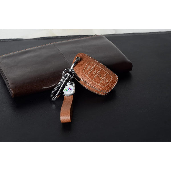 JVCV® Soft Handmade Lychee Pattern Leather Key Cover Compatible with Hyundai Alcazar Creta, i20 2021, Venue, Tucson, Elantra,i20 N Line 2021 4 Button Smart Key